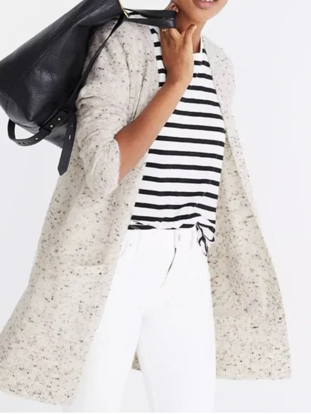Old Navy Cream Speckled Open-Front Cardigan